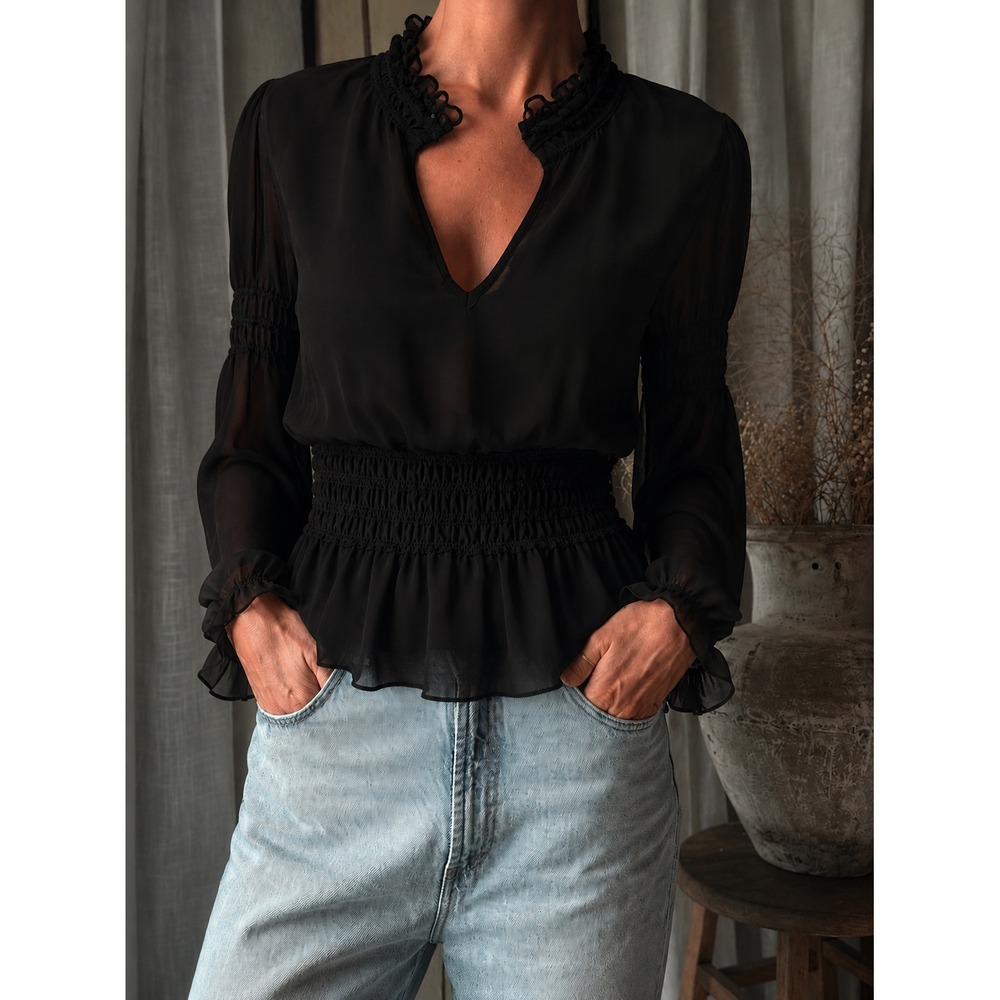 Y2K Moda International 100% Silk Top NWT S Black High Neck Victorian Whimsigoth